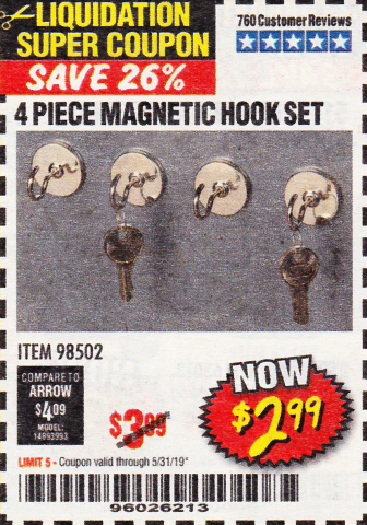 4 Piece Magnetic Hook Set