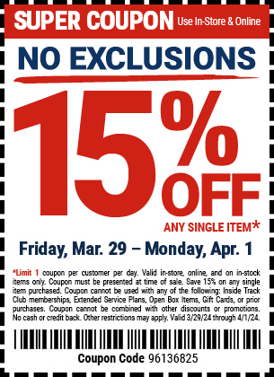 Harbor Freight 15 percent off coupon