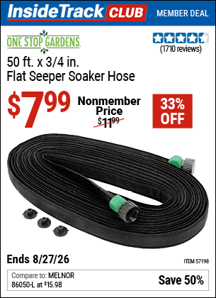 Harbor Freight ONE STOP GARDENS 50 FT. X 3/4 IN. FLAT SEEPER SOAKER HOSE coupon