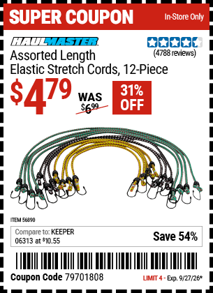 www.hfqpdb.com - HAUL-MASTER ASSORTED LENGTH ELASTIC STRETCH CORDS, 12-PIECE Lot No. 56890/60534