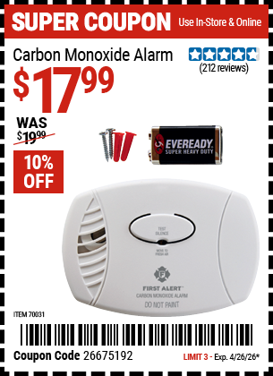 www.hfqpdb.com - FIRST ALERT CARBON MONOXIDE ALARM Lot No. 70031