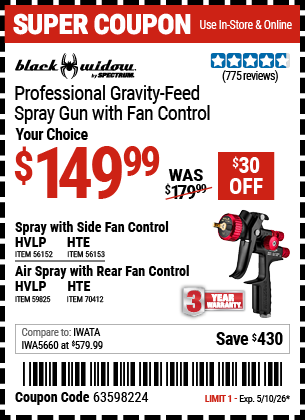www.hfqpdb.com - BLACK WIDOW BY SPECTRUM PROFESSIONAL GRAVITY-FEED SPRAY GUN WITH FAN CONTROL Lot No. 56152/56153/59825/70412