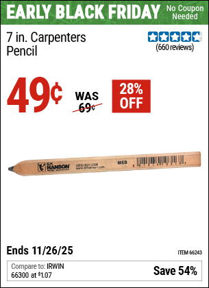 www.hfqpdb.com - 7 IN. CARPENTERS PENCIL Lot No. 66243