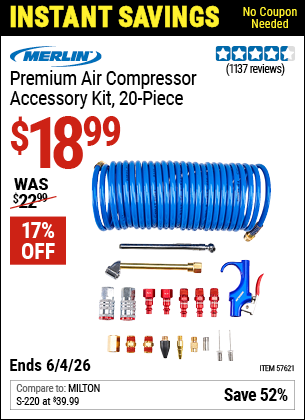 www.hfqpdb.com - MERLIN PREMIUM AIR COMPRESSOR ACCESSORY KIT, 20-PIECE Lot No. 57621