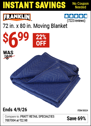 www.hfqpdb.com - FRANKLIN 72 IN. X 80 IN. MOVING BLANKET Lot No. 58324