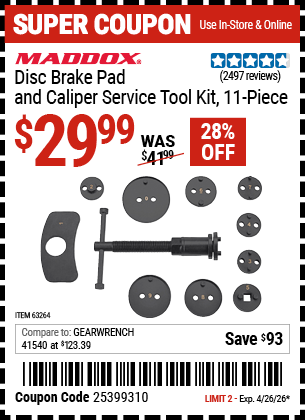 www.hfqpdb.com - MADDOX DISC BRAKE PAD AND CALIPER SERVICE TOOL KIT, 11-PIECE Lot No. 63264