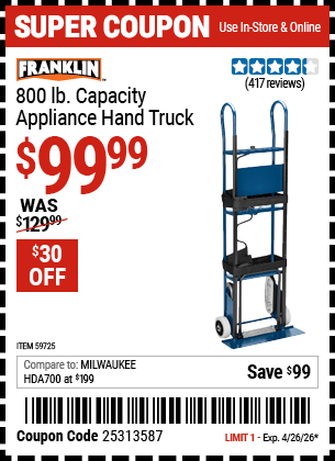 www.hfqpdb.com - FRANKLIN 800 LB. CAPACITY APPLIANCE HAND TRUCK Lot No. 59725