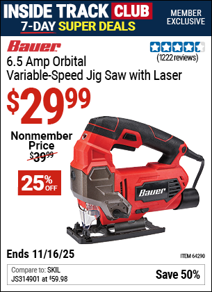 www.hfqpdb.com - BAUER 6.5 AMP ORBITAL VARIABLE-SPEED JIG SAW WITH LASER Lot No. 64290