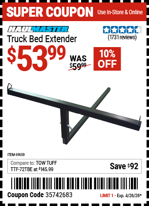 www.hfqpdb.com - HAUL-MASTER TRUCK BED EXTENDER Lot No. 69650