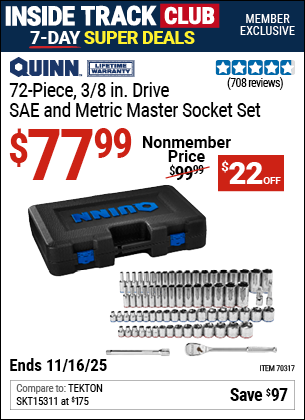 www.hfqpdb.com - QUINN 3/8 IN. DRIVE, SAE AND METRIC MASTER SOCKET SET, 72-PIECE Lot No. 70317
