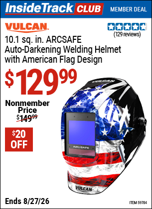 Harbor Freight VULCAN 10.1 SQ. IN. ARCSAFE AUTO-DARKENING WELDING HELMET WITH AMERICAN FLAG DESIGN coupon