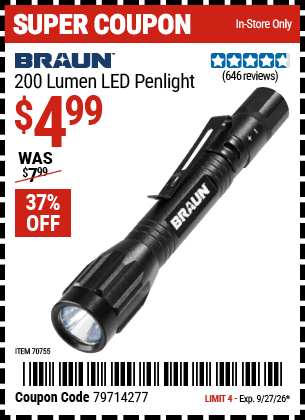 www.hfqpdb.com - BRAUN 200 LUMEN LED PENLIGHT Lot No. 70755