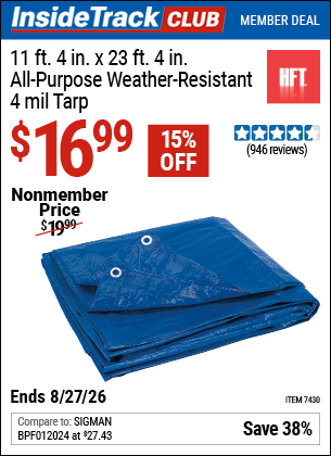 Harbor Freight HFT 11 FT. 4 IN. X 23 FT. 4 IN. BLUE ALL-PURPOSE WEATHER-RESISTANT 4 MIL TARP coupon
