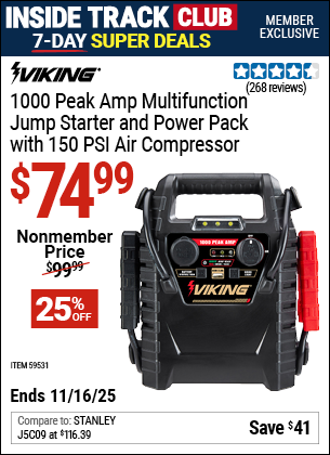 www.hfqpdb.com - VIKING 1000 PEAK AMP MULTIFUNCTION JUMP STARTER AND POWER PACK WITH 150 PSI AIR COMPRESSOR Lot No. 59531