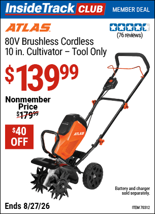 Harbor Freight ATLAS 80V BRUSHLESS CORDLESS, 10 IN. CULTIVATOR - TOOL ONLY coupon