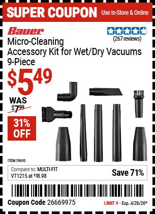 www.hfqpdb.com - BAUER MICRO-CLEANING ACCESSORY KIT FOR WET/DRY VACUUMS, 9-PIECE Lot No. 59695