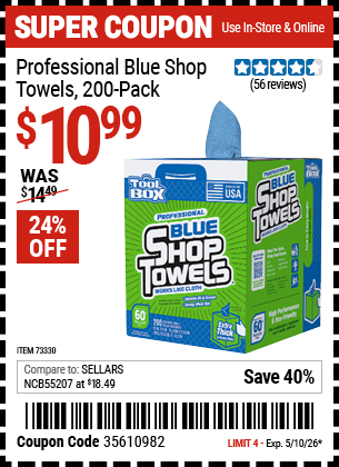 www.hfqpdb.com - TOOLBOX PROFESSIONAL BLUE SHOP TOWELS 200-PACK Lot No. 73330