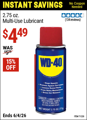 www.hfqpdb.com - WD-40 2.75 OZ. MULTI-USE LUBRICANT Lot No. 71220