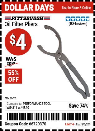 www.hfqpdb.com - PITTSBURGH OIL FILTER PLIERS Lot No. 61477/63666