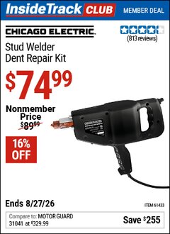 Harbor Freight ITC Coupon CHICAGO ELECTRIC STUD WELDER DENT REPAIR KIT Lot No. 61433 Valid Thru: 8/27/26 - $74.99
