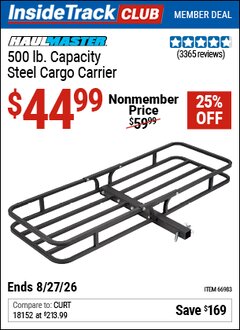Harbor Freight ITC Coupon HAUL-MASTER 500 LB. CAPACITY STEEL CARGO CARRIER Lot No. 66983/69623 Valid Thru: 8/27/26 - $44.99