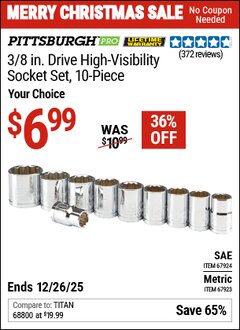 Harbor Freight Coupon 10 PIECE, 3/8" DRIVE HIGH VISIBILITY SOCKET SETS Lot No. 61293/67924/67923/61285 Valid Thru: 12/26/25 - $6.99
