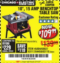 TACKLIFE Table Saw, 10 Inch, 15-Amp 24T Blade 4800 RPM 45ºBevel Cutting  MTS01A - Coupon Codes, Promo Codes, Daily Deals, Save Money Today