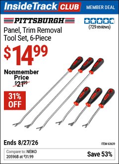 Harbor Freight ITC Coupon PITTSBURGH PANEL/TRIM REMOVAL TOOL SET, 6-PIECE Lot No. 63639 Valid Thru: 8/27/26 - $14.99