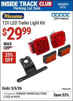 Harbor Freight ITC Coupon KENWAY 12V LED TRAILER LIGHT KIT Lot No. 64275 Expired: 3/5/26 - $29.99