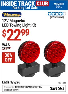 Harbor Freight ITC Coupon KENWAY 12V MAGNETIC LED TOWING LIGHT KIT Lot No. 64282 Expired: 3/5/26 - $22.99