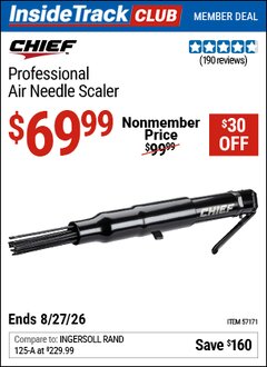 Harbor Freight ITC Coupon CHIEF PROFESSIONAL AIR NEEDLE SCALER Lot No. 57171 Valid Thru: 8/27/26 - $69.99