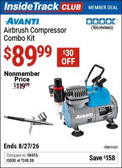Harbor Freight ITC Coupon AVANTI AIRBRUSH COMPRESSOR COMBO KIT Lot No. 57637 Valid Thru: 8/27/26 - $89.99