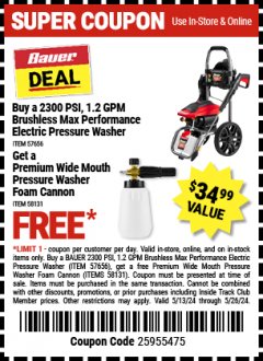 Harbor Freight FREE Coupon PREMIUM WIDE MOUTH PRESSURE WASHER FOAM CANNON Lot No. 58131 Expired: 5/26/24 - FWP