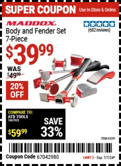 Harbor Freight Coupon MADDOX BODY AND FENDER SET, 7-PIECE Lot No. 63259 Expired: 7/7/24 - $39.99