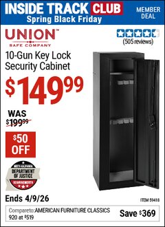Harbor Freight ITC Coupon UNION SAFE COMPANY 10-GUN KEY LOCK SECURITY CABINET Lot No. 59418 Expired: 4/9/26 - $149.99