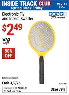 Harbor Freight ITC Coupon ELECTRONIC FLY AND INSECT SWATTER Lot No. 61351/62540/63681 Expired: 4/9/26 - $2.49