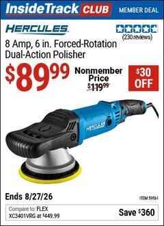 Harbor Freight ITC Coupon HERCULES 8 AMP, 6 IN. FORCED-ROTATION DUAL-ACTION POLISHER Lot No. 59561 Valid Thru: 8/27/26 - $89.99