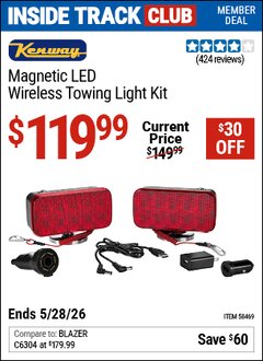 Harbor Freight ITC Coupon KENWAY MAGNETIC LED WIRELESS TOWING LIGHT KIT Lot No. 58469 Expired: 5/28/26 - $119.99