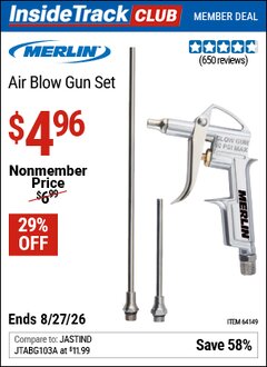 Harbor Freight ITC Coupon MERLIN AIR BLOW GUN SET Lot No. 64149 Valid Thru: 8/27/26 - $4.96