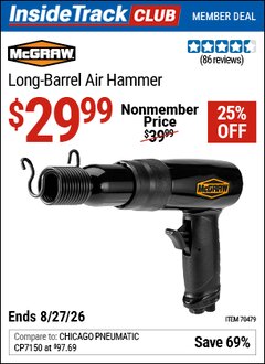 Harbor Freight ITC Coupon MCGRAW LONG-BARREL AIR HAMMER Lot No. 70479 Valid Thru: 8/27/26 - $29.99