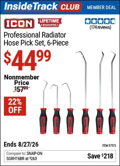 Harbor Freight ITC Coupon ICON PROFESSIONAL RADIATOR HOSE PICK SET, 6-PIECE Lot No. 57573 Valid Thru: 8/27/26 - $44.99