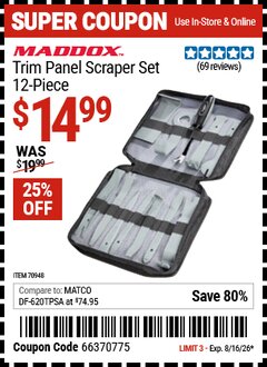 Harbor Freight Coupon MADDOX TRIM PANEL SCRAPER SET, 12-PIECE Lot No. 70948 Valid Thru: 8/16/26 - $14.99