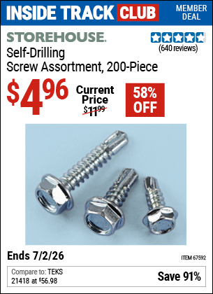 www.hfqpdb.com - STOREHOUSE SELF-DRILLING SCREW ASSORTMENT, 200-PIECE Lot No. 67592