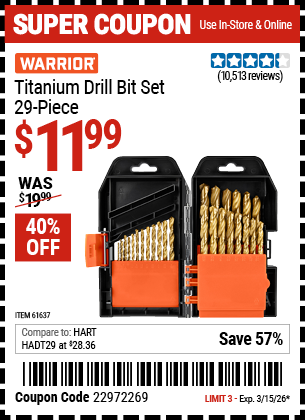 www.hfqpdb.com - WARRIOR TITANIUM DRILL BIT SET, 29-PIECE Lot No. 61637/62281