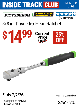 www.hfqpdb.com - PITTSBURGH 3/8 IN. DRIVE FLEX-HEAD RATCHET Lot No. 70150/62321
