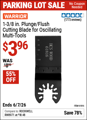 Harbor Freight WARRIOR 1-3/8 IN. PLUNGE/FLUSH CUTTING BLADE FOR OSCILLATING MULTI-TOOLS coupon
