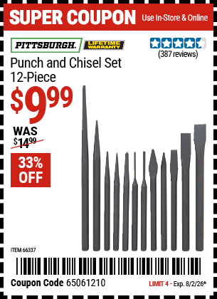www.hfqpdb.com - PITTSBURGH PUNCH AND CHISEL SET, 12-PIECE Lot No. 4885