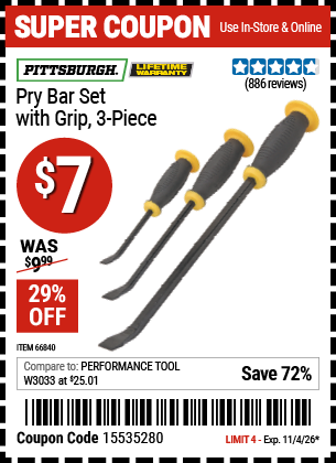 www.hfqpdb.com - PITTSBURGH PRY BAR SET WITH GRIP, 3-PIECE Lot No. 66840
