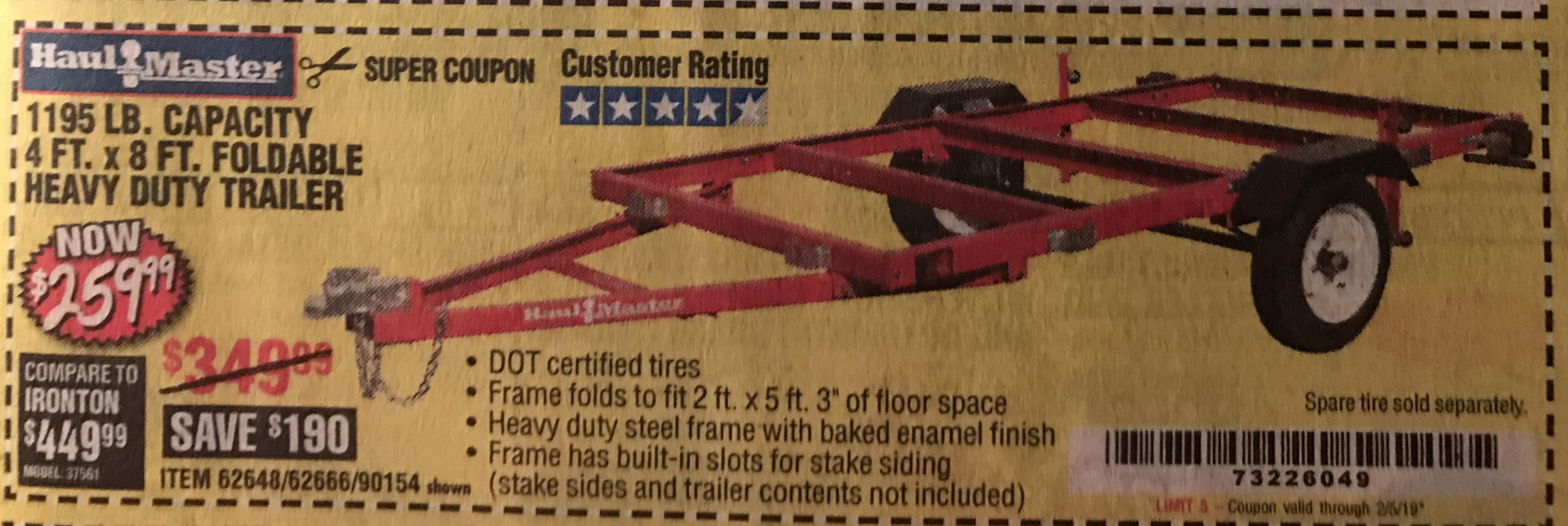 HAUL-MASTER 1195 Lb. Capacity 48 In. X 96 In. Heavy Duty Folding Trailer  for $269.99 – Harbor Freight Coupons
