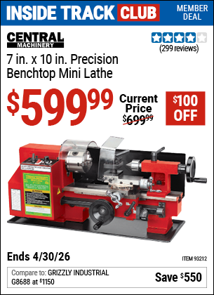 www.hfqpdb.com - CENTRAL MACHINERY 7 IN. X 10 IN. PRECISION BENCHTOP MINI LATHE Lot No. 93212